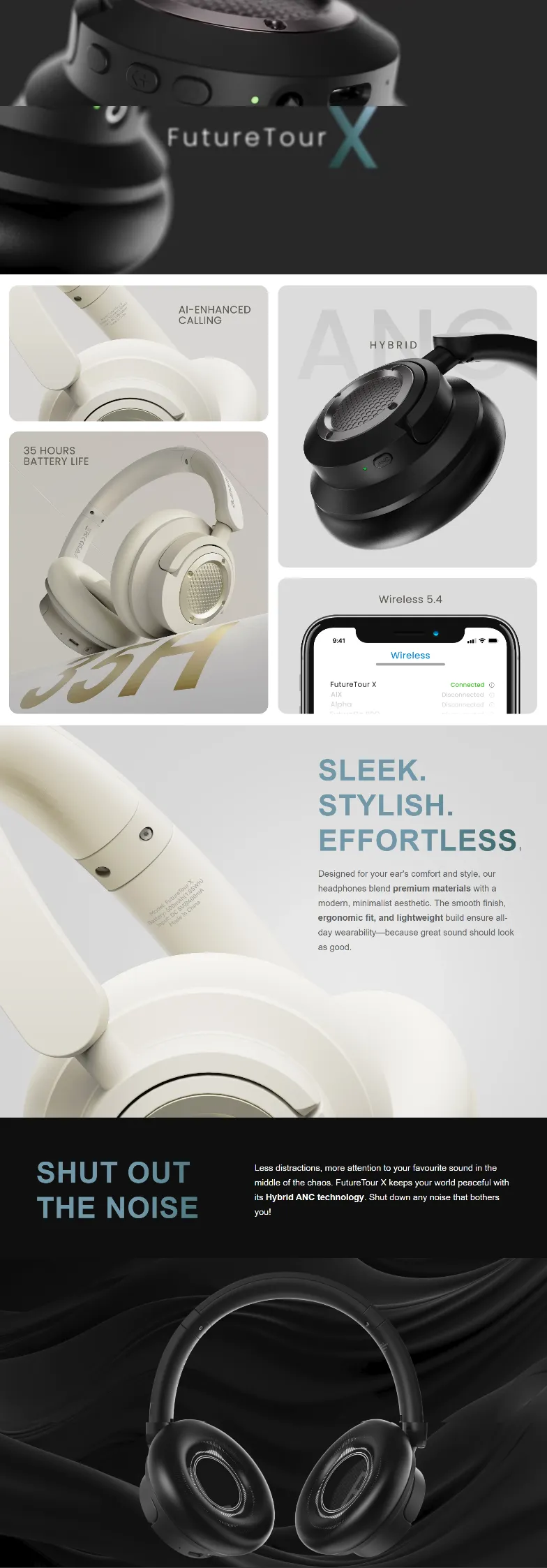 Thiết kế tổng quan của Tai nghe chụp tai Bluetooth HiFuture FutureTour X