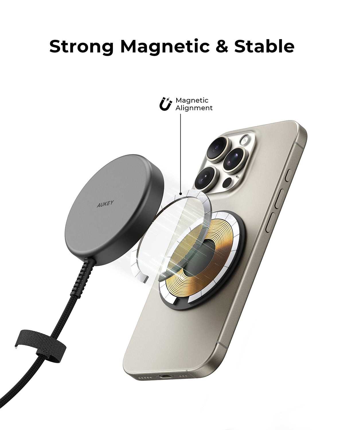 Lực hút từ tính mạnh mẽ trên sạc MagSafe AUKEY