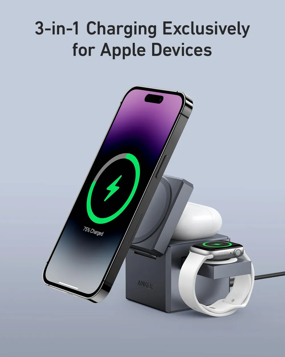 Đế sạc không dây 3-in-1 ANKER Cube MagSafe Y1811 15W - Sạc AirPods