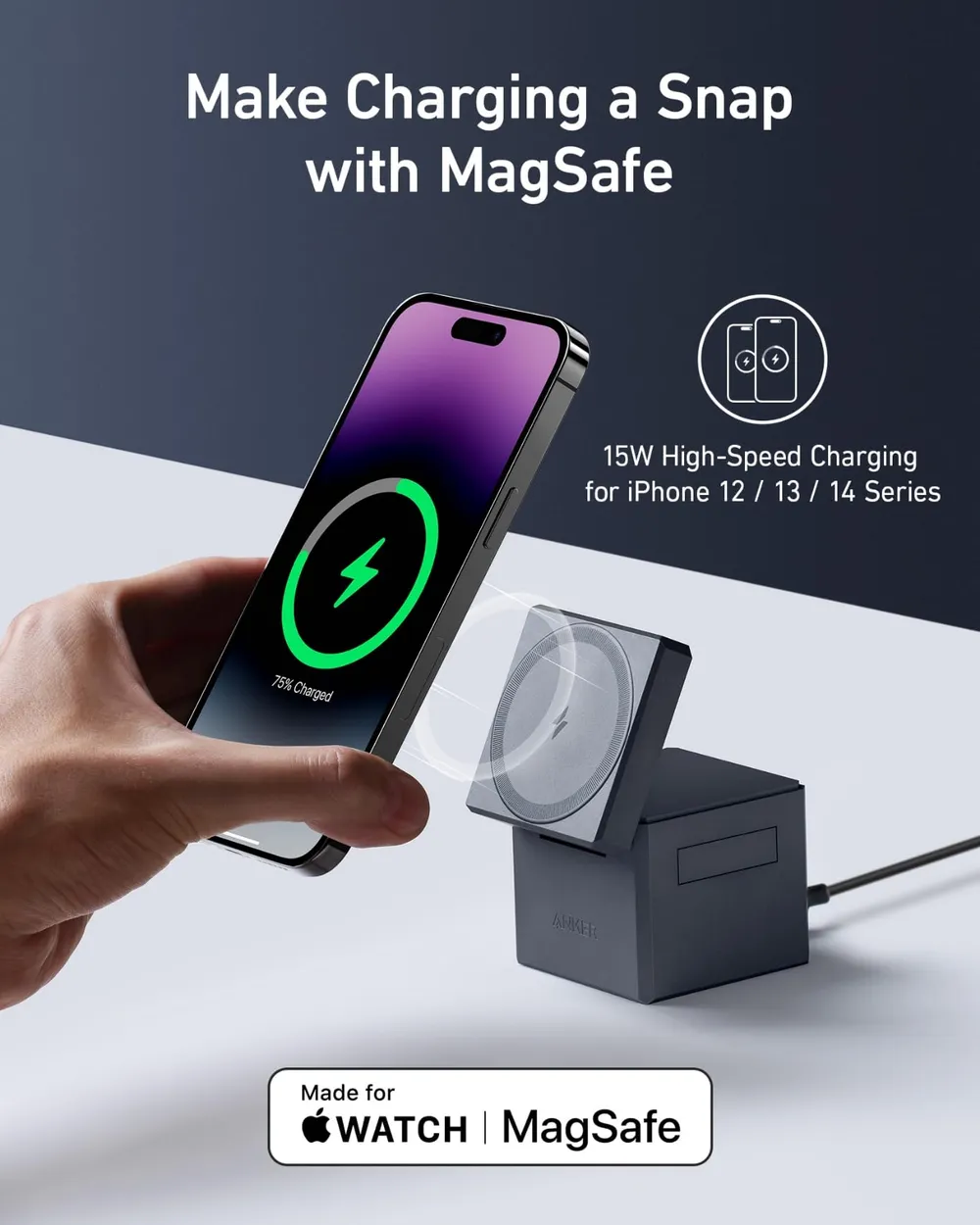 Đế sạc không dây 3-in-1 ANKER Cube MagSafe Y1811 15W - Sạc iPhone
