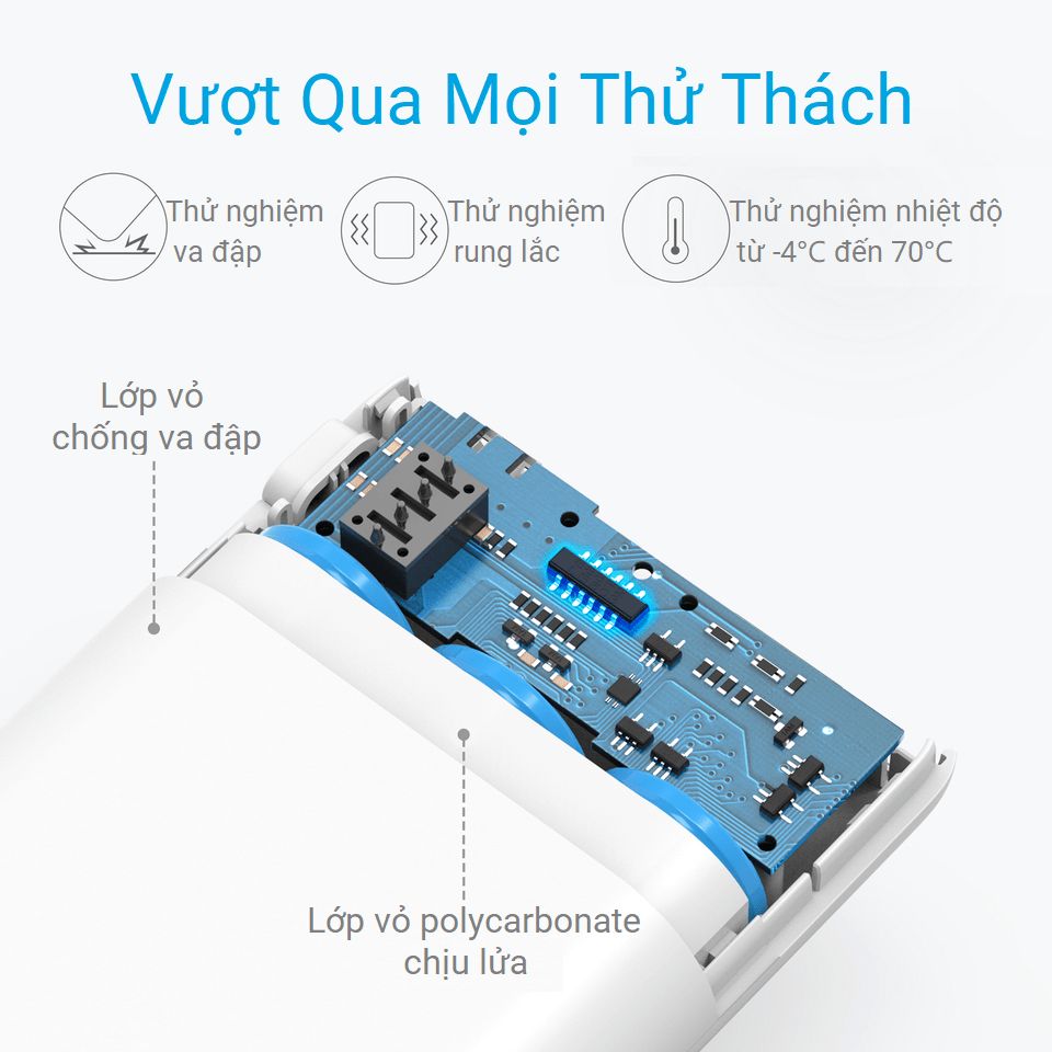 Cổng sạc và đèn LED báo hiệu trên pin dự phòng Anker PowerCore 10000mAh