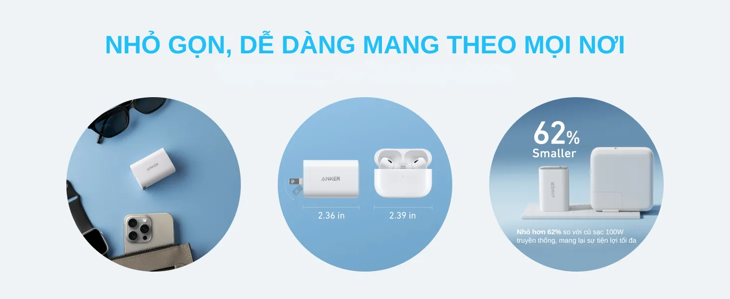 Củ sạc nhanh 100W ANKER Nano GaN B2679 1C - Chụp góc 2