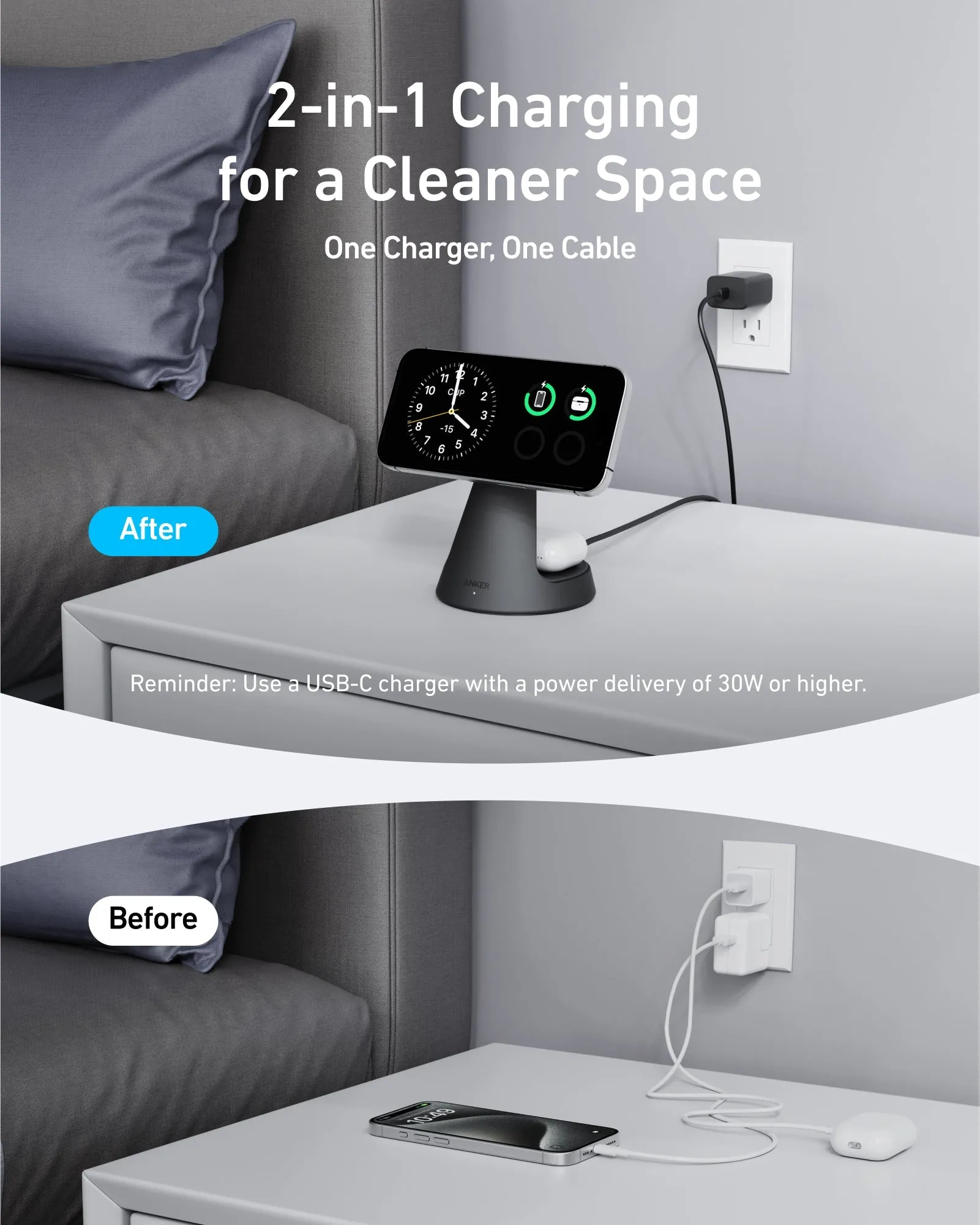 Mặt sau Đế Sạc ANKER MagGo A25M7 15W hiển thị cổng kết nối USB-C