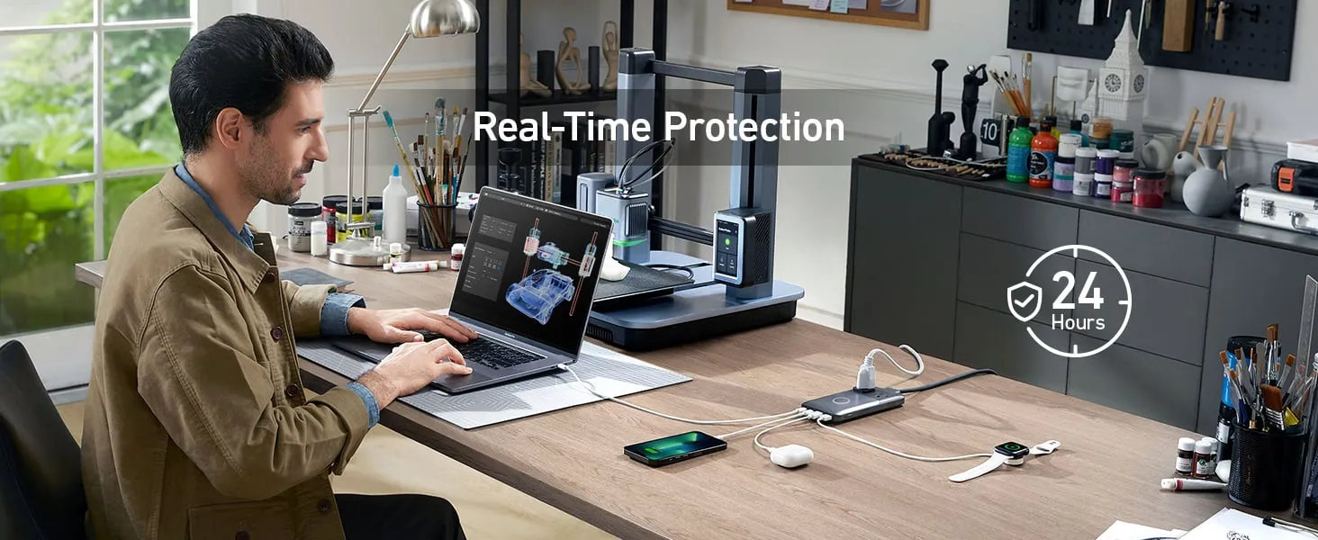Trạm sạc Anker 727 GaNPrime A9126 hiển thị các cổng USB-C và USB-A
