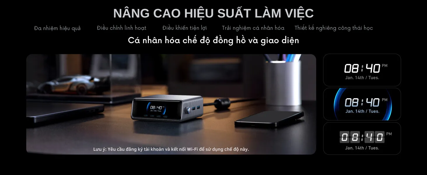 Mặt sau và chân đế của trạm sạc Anker 250W A2345, thiết kế hiện đại và chắc chắn