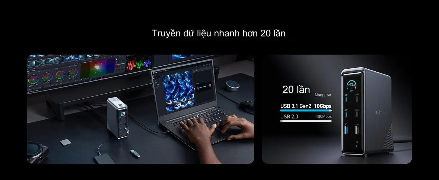 Anker Prime A83B6 hỗ trợ xuất 2 màn hình 4K