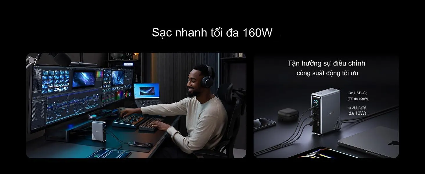 Trạm sạc Anker Prime A83B6 với công suất 160W