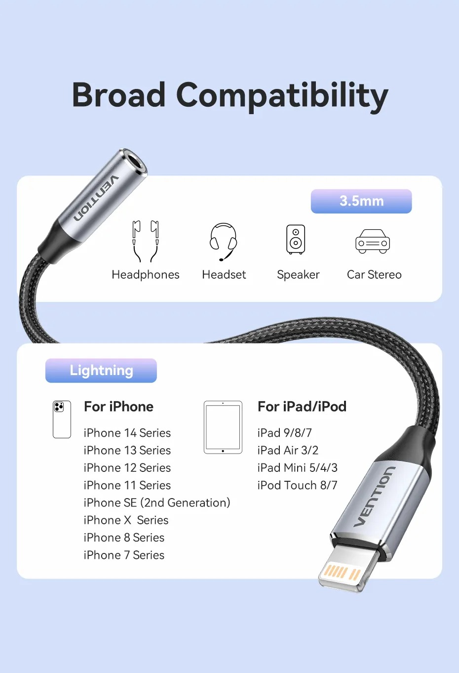 Cáp chuyển âm thanh cho iPhone VENTION BMB vỏ hợp kim nhôm
