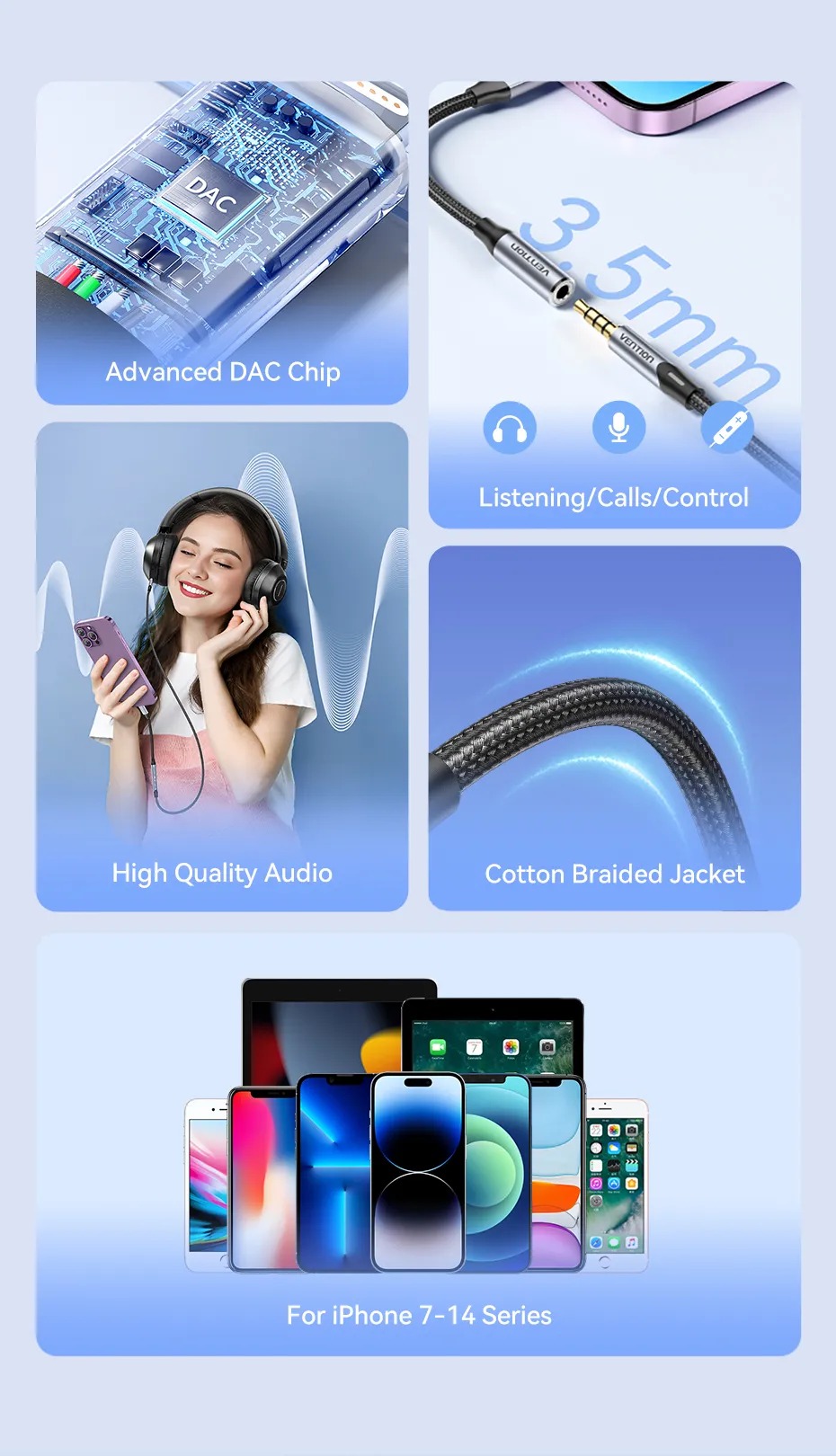 Cổng 3.5mm trên adapter VENTION BMB cho tai nghe có dây