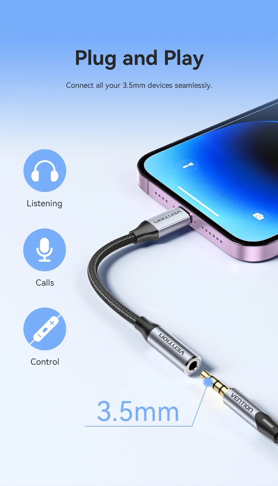 Bao bì sản phẩm cáp chuyển Lightning to 3.5mm VENTION BMB