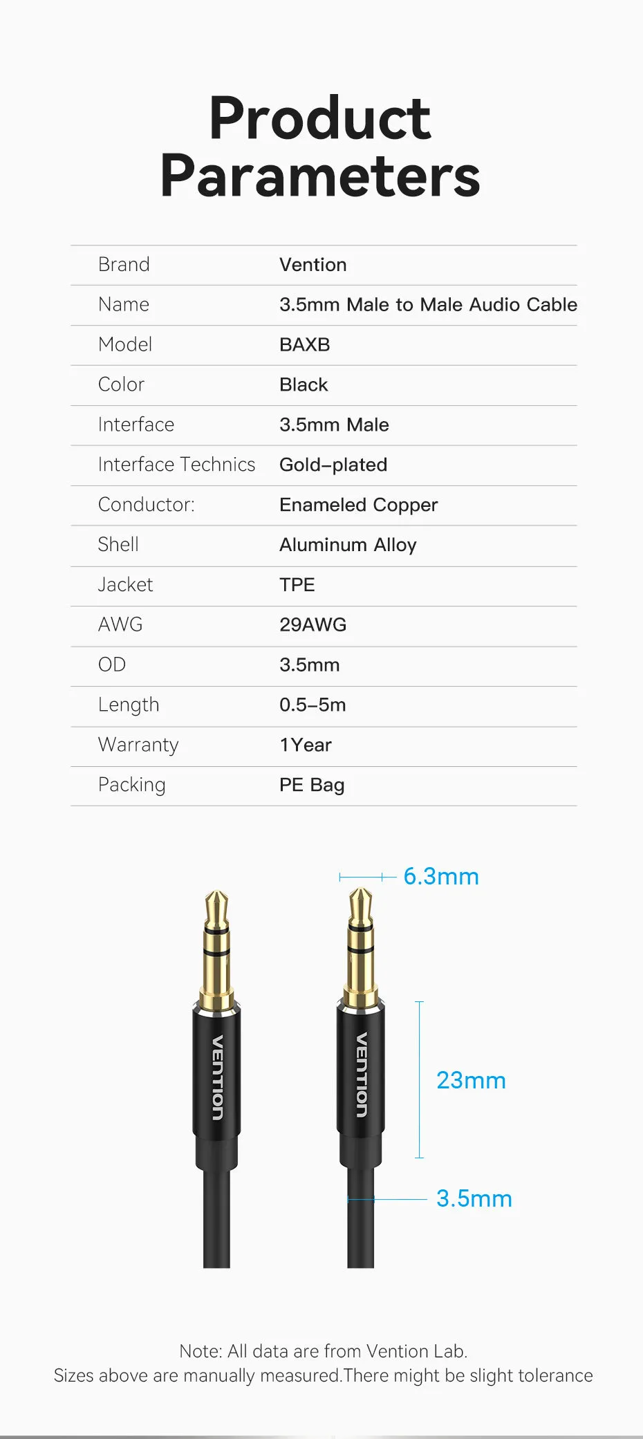 Bao bì sản phẩm dây cáp âm thanh AUX Audio 3.5 VENTION BAX