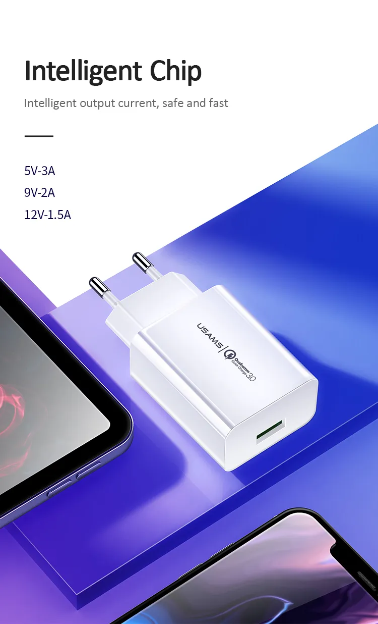 Củ sạc nhanh 18W USAMS CC083 hỗ trợ QC3.0