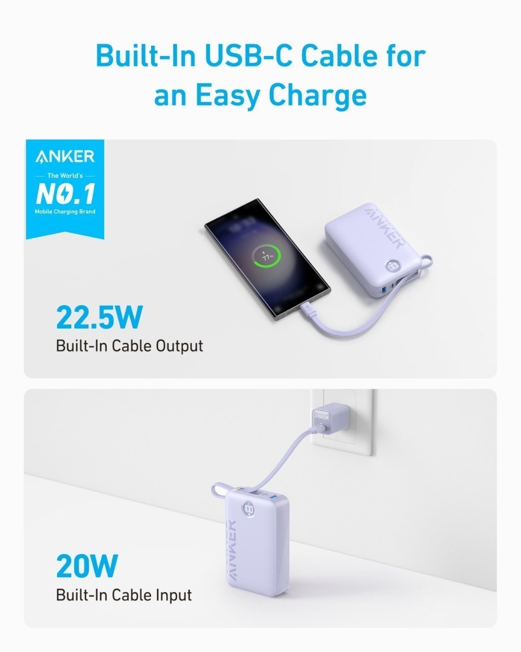 Pin dự phòng ANKER Prime A1647 20000mAh 22.5W tích hợp cáp USB-C