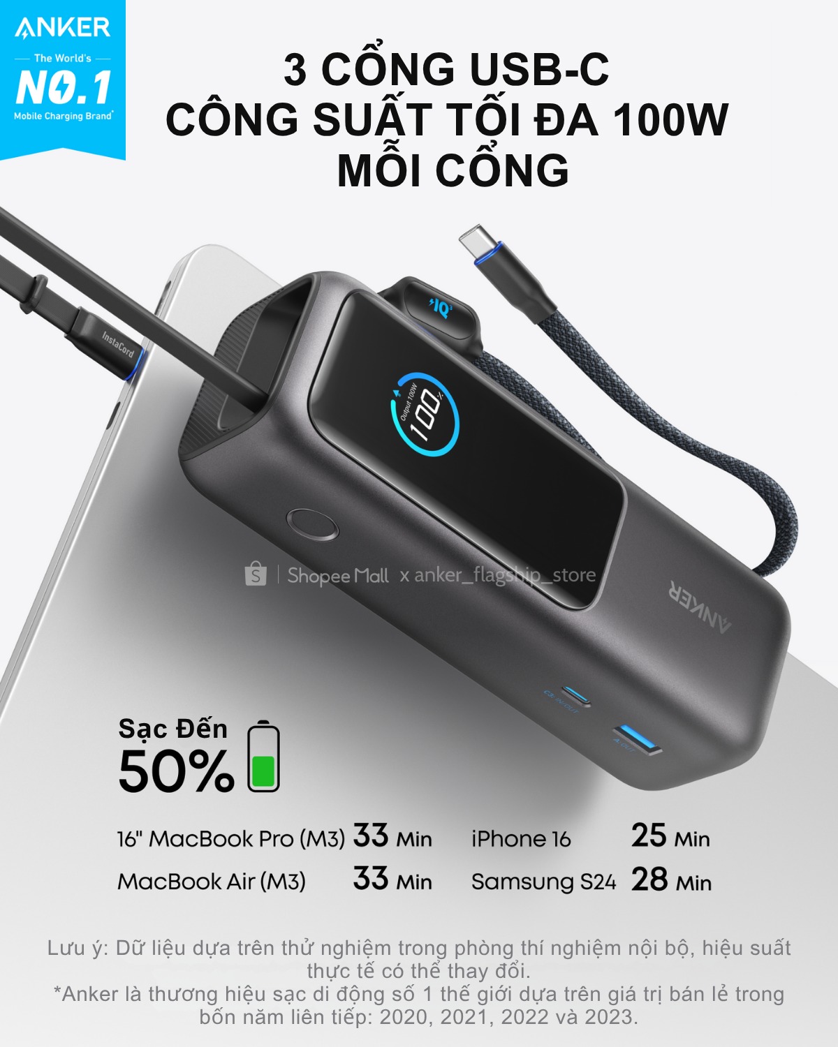Thiết kế nhỏ gọn của sạc dự phòng 165W ANKER Zolo A1695