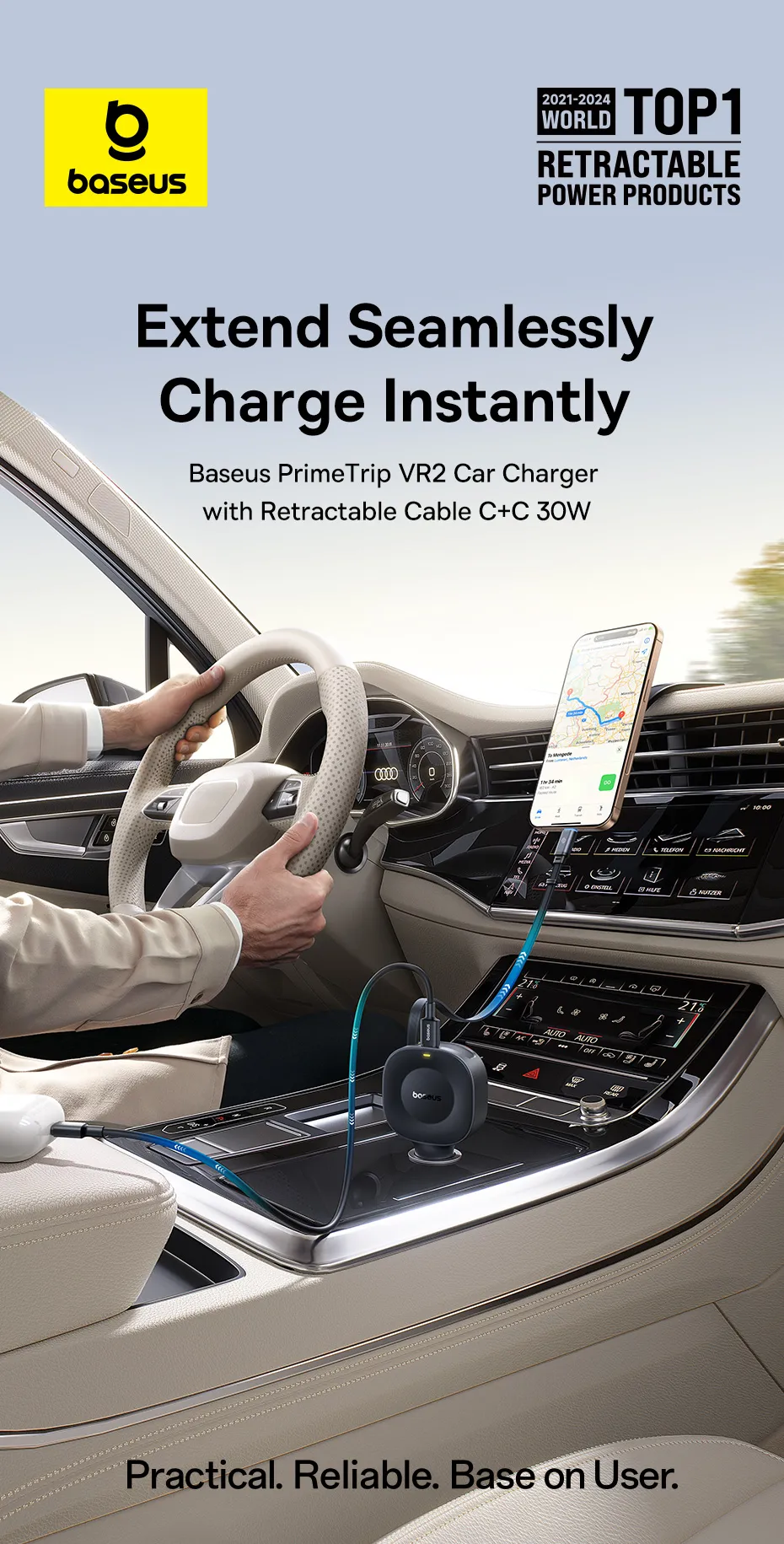 Tổng quan tẩu sạc ô tô Baseus PrimeTrip VR2 30W với thiết kế hiện đại