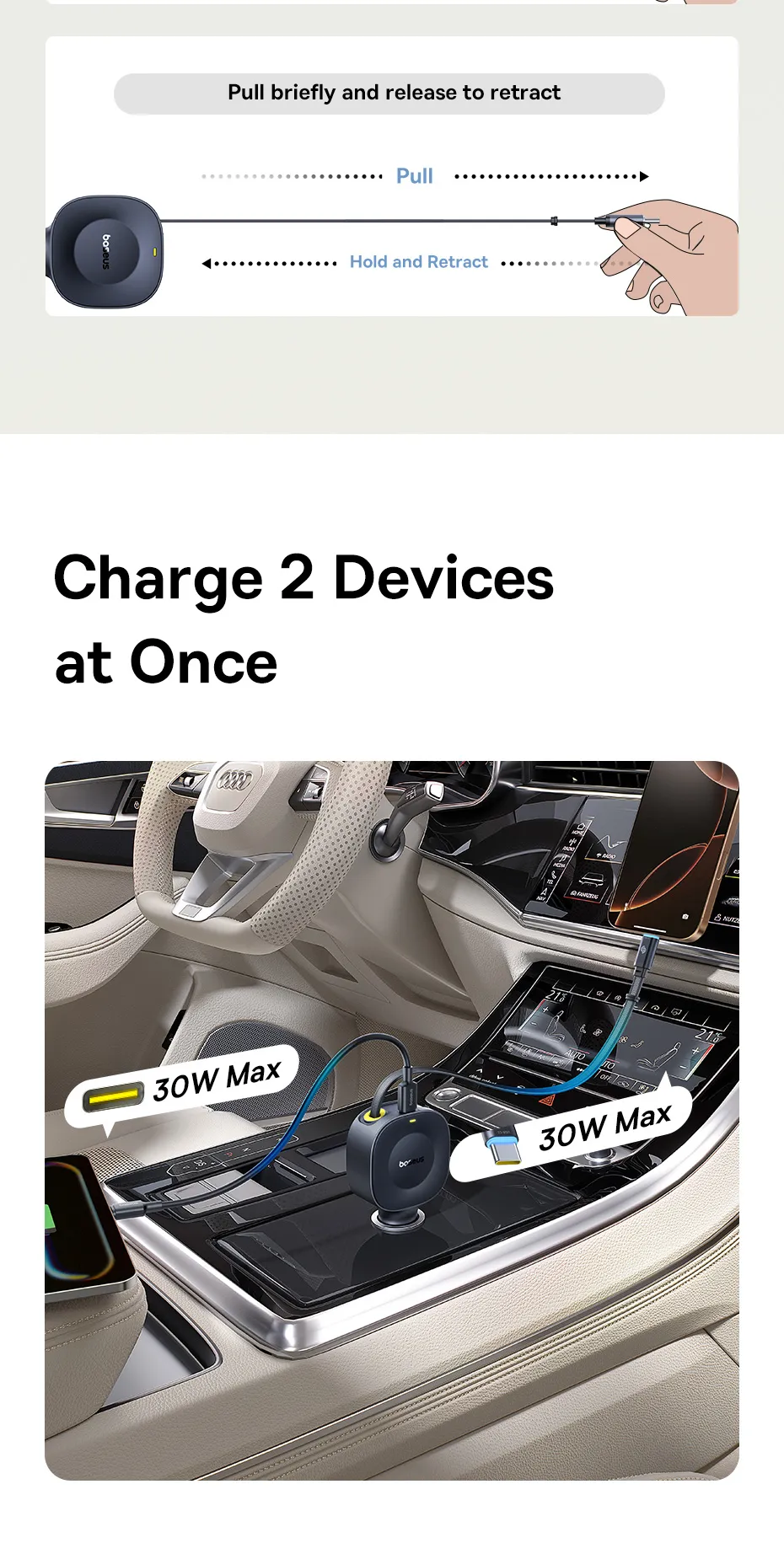 Tẩu sạc Baseus PrimeTrip VR2 30W tương thích với nhiều dòng xe