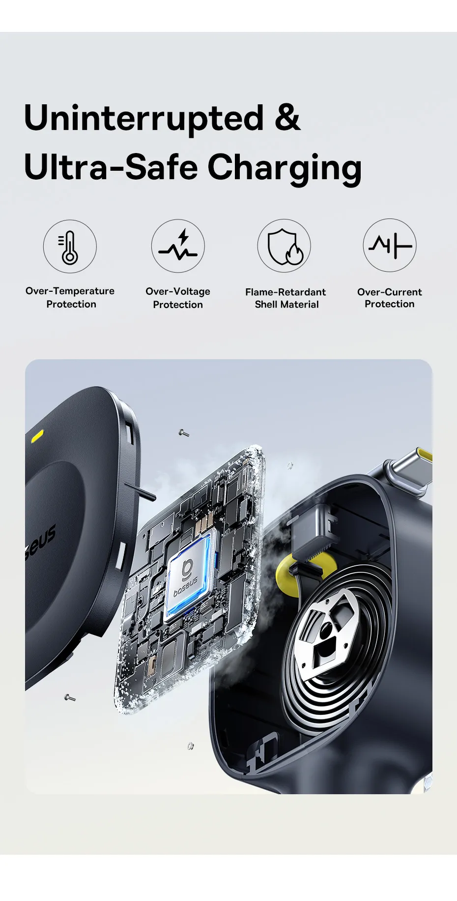 Chip bảo vệ an toàn tích hợp trong tẩu sạc Baseus PrimeTrip VR2