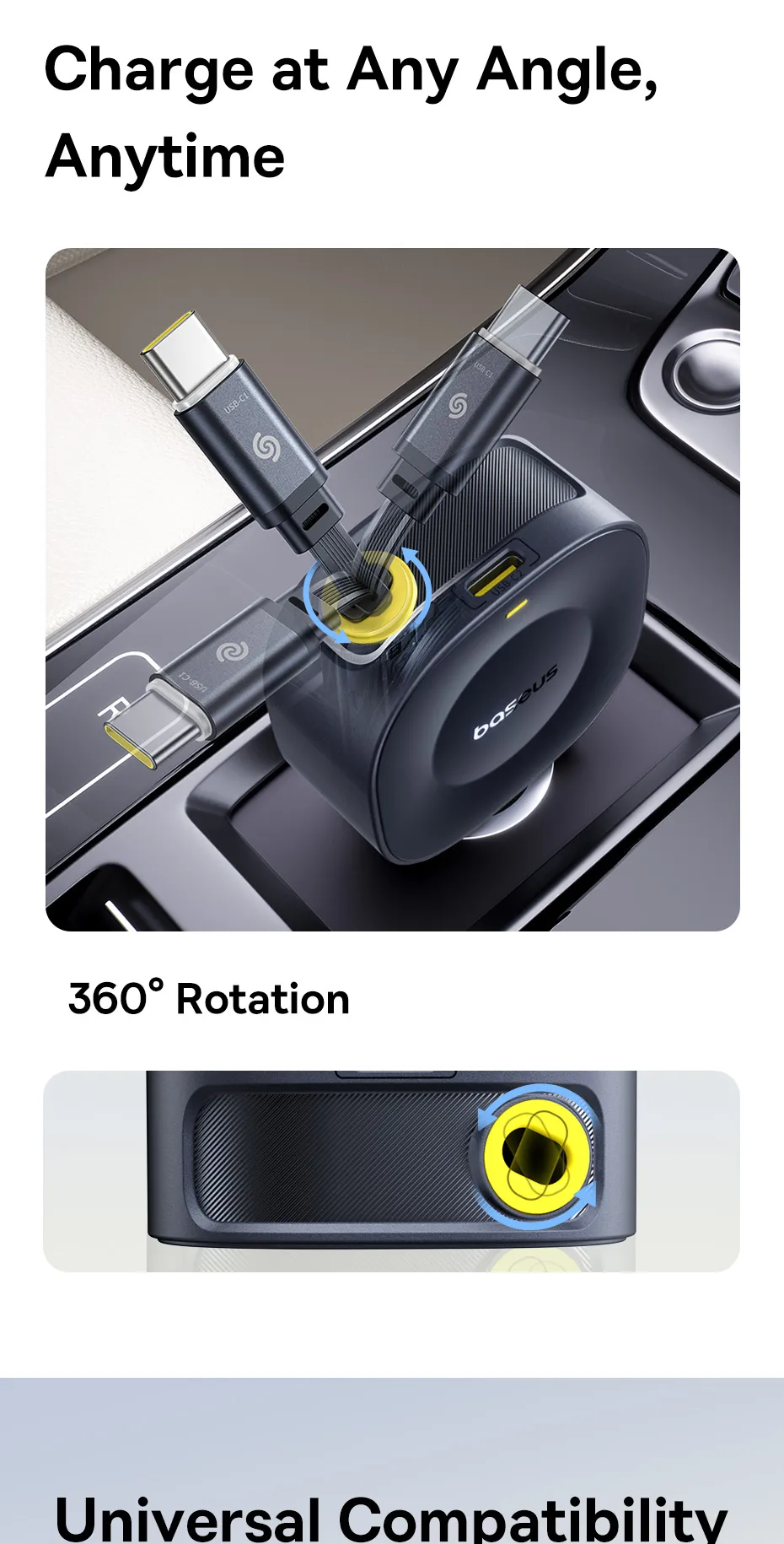 Kích thước nhỏ gọn của tẩu sạc dây rút Baseus PrimeTrip VR2 30W