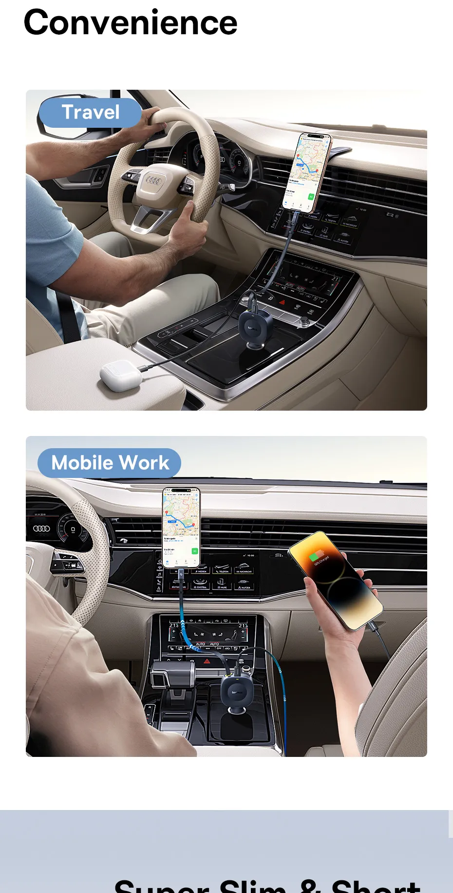 Minh họa cơ chế dây rút tiện lợi của tẩu sạc xe hơi Type C