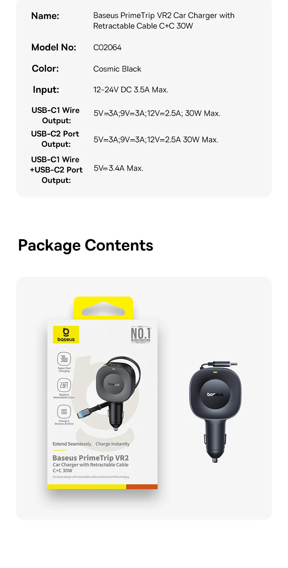 Bao bì sản phẩm tẩu sạc ô tô Baseus PrimeTrip VR2 30W