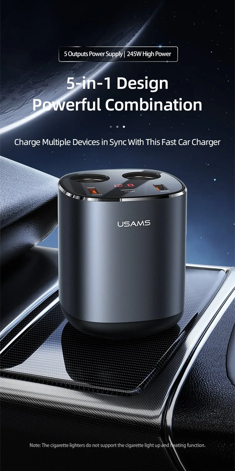 Tổng quan tẩu sạc ô tô USAMS CC151 C28 công suất 245W