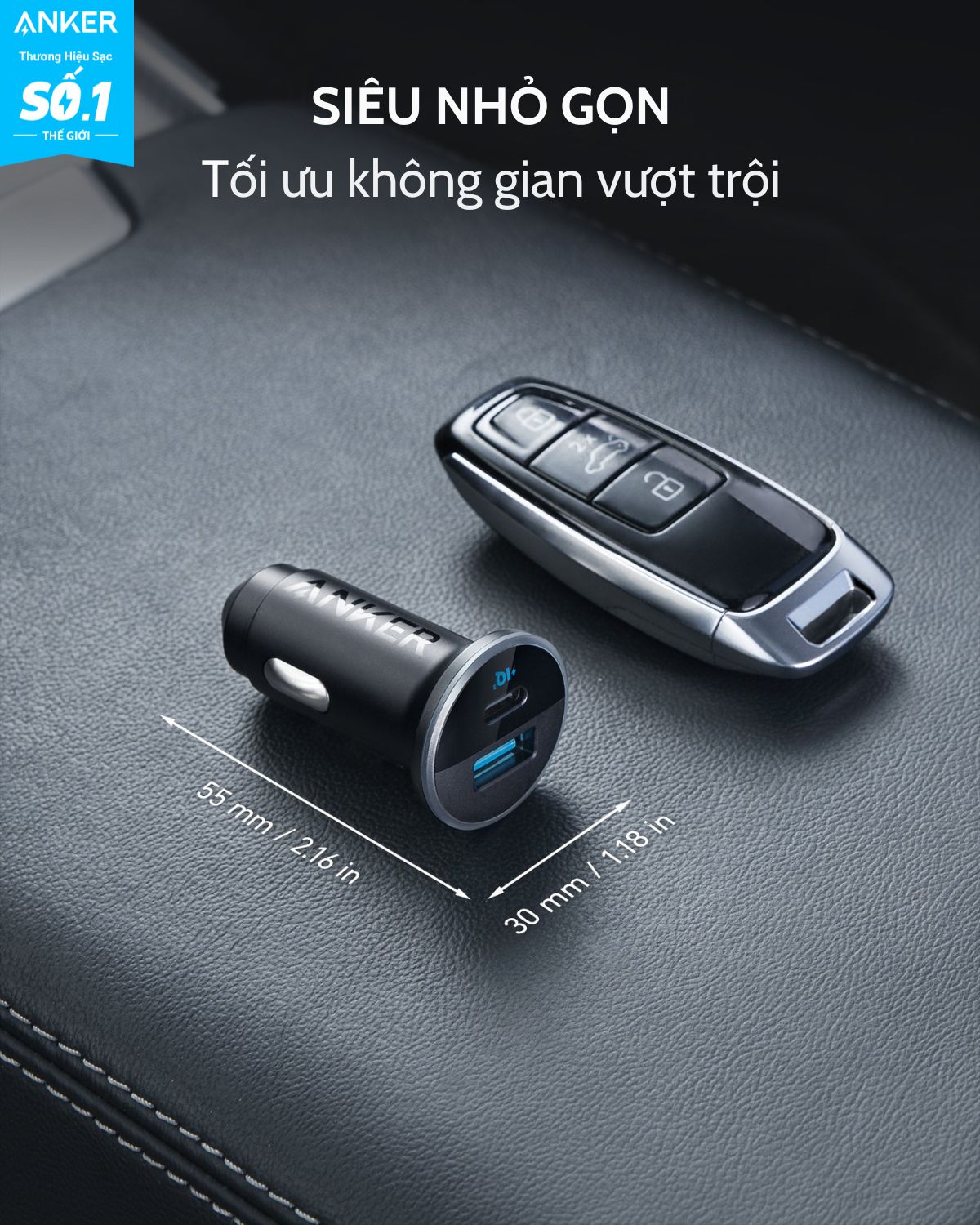 Hộp và bao bì chính hãng của tẩu sạc nhanh ô tô ANKER A2735 52.5W