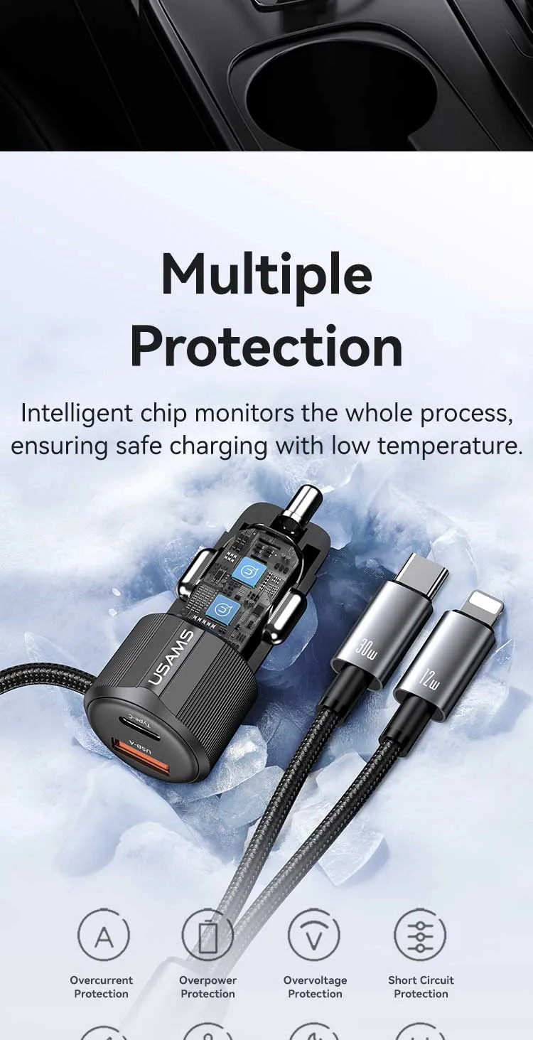 Cáp tích hợp dài 1.2m giúp sạc dễ dàng ở hàng ghế sau