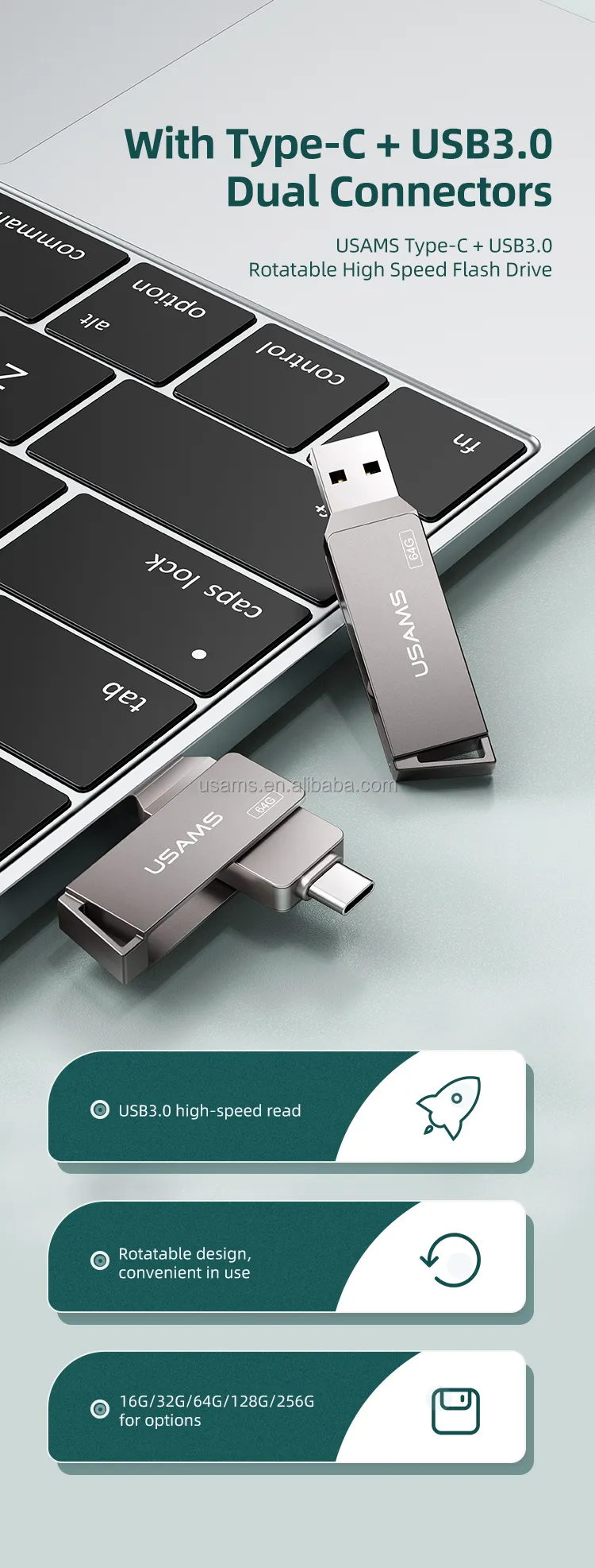Chất liệu hợp kim kẽm bền bỉ của USB USAMS ZB199