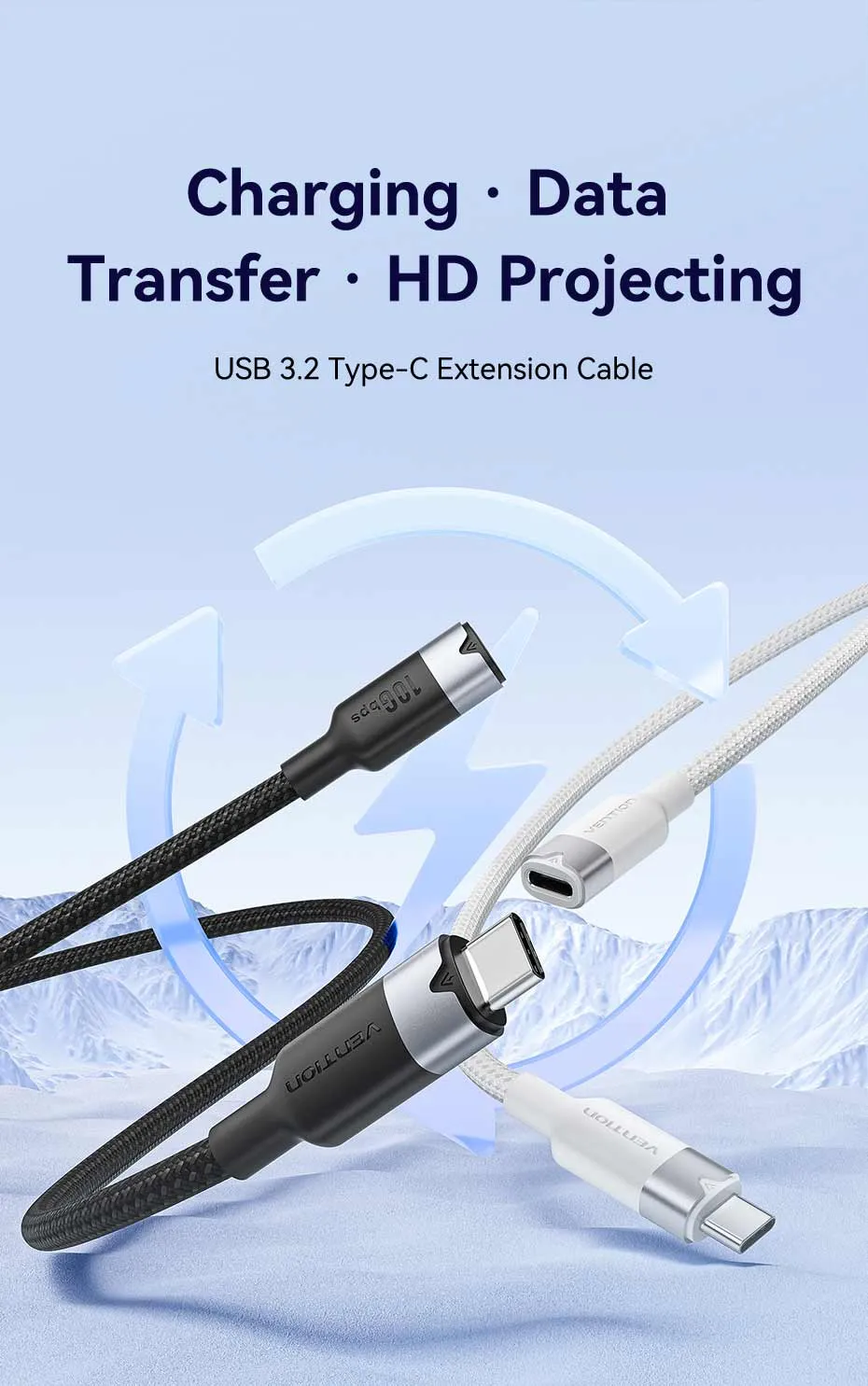 Cáp nối dài C to C VENTION TRF 100W hỗ trợ sạc nhanh và truyền dữ liệu