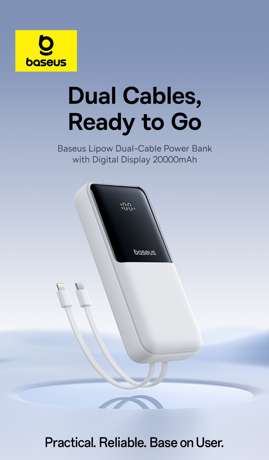 Pin sạc dự phòng Baseus Lipow Dual Cable 10000mAh 22.5W thiết kế tổng thể