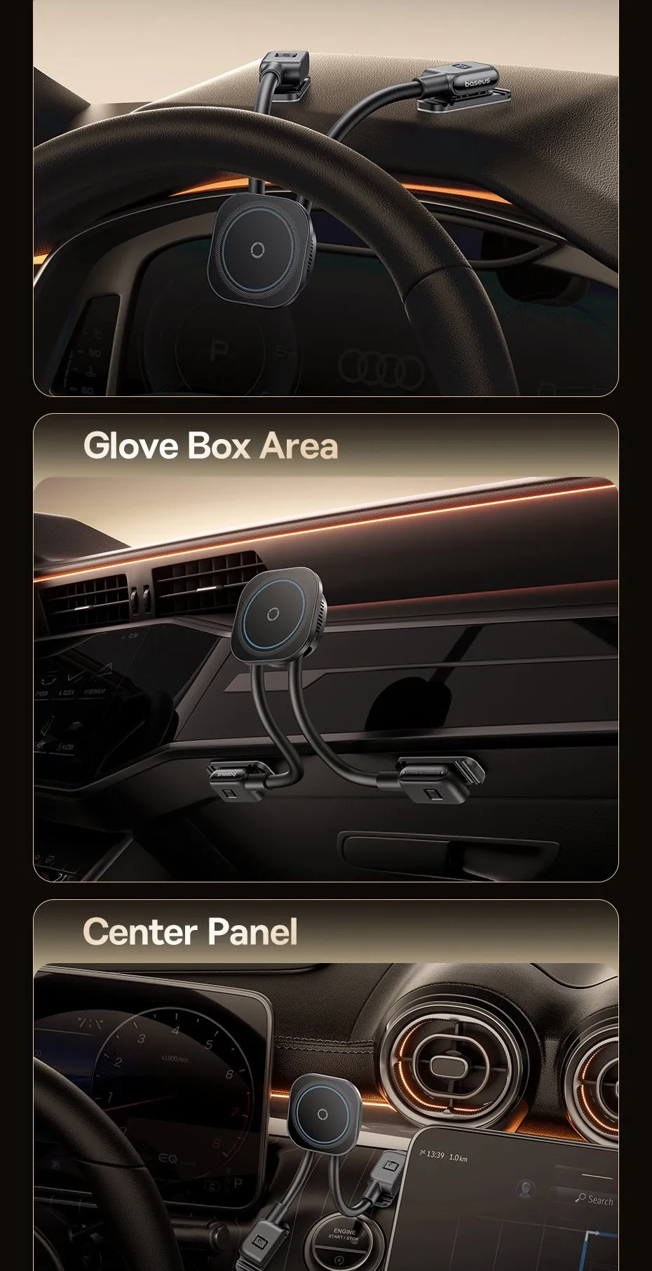 Cận cảnh bề mặt sạc không dây 15W của Baseus PrimeTrip C03s Pro