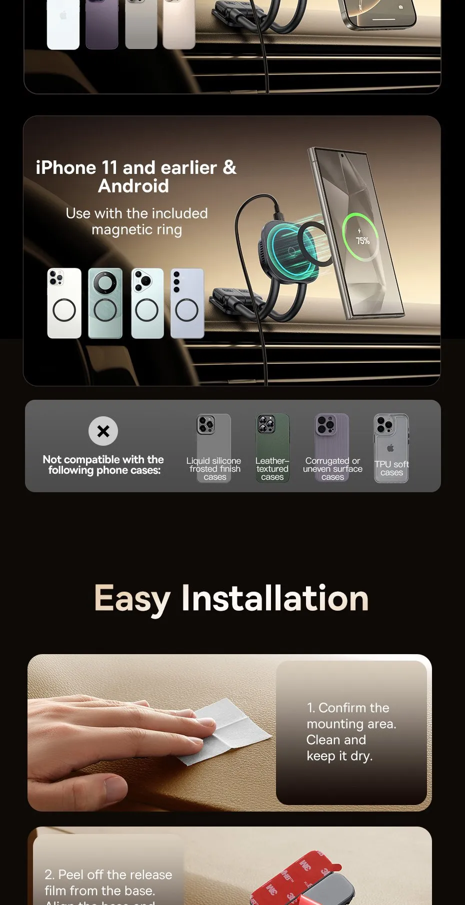 Minh họa đế sạc từ tính Baseus PrimeTrip C03s Pro khi đặt điện thoại sạc không dây