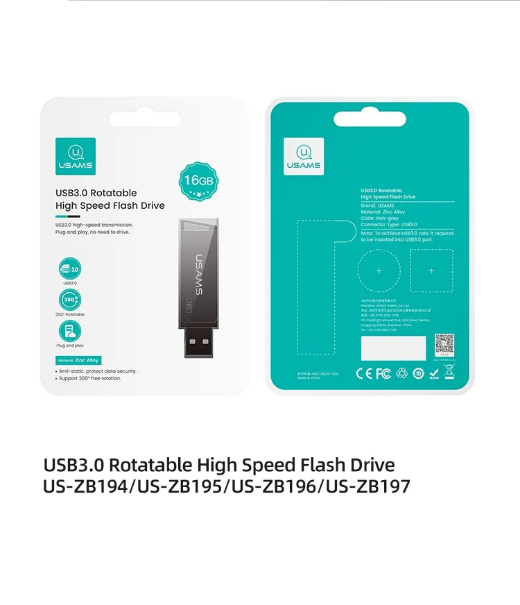 USB USAMS US-ZB194 16GB USB 3.0 với thiết kế xoay 360 độ