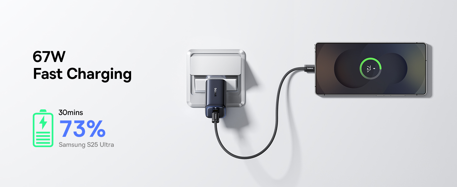 So sánh kích thước nhỏ gọn của củ sạc GaN 67W Baseus PicoGo