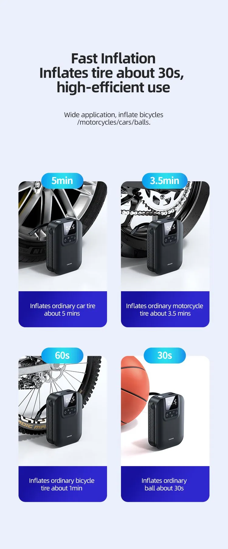 Các nút chức năng điều khiển máy bơm lốp điện tử USAMS ZB215