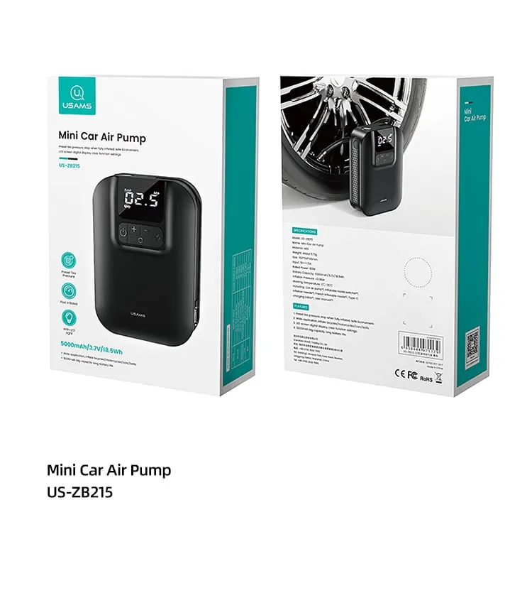 Bao bì và trọn bộ sản phẩm máy bơm lốp xe hơi USAMS ZB215
