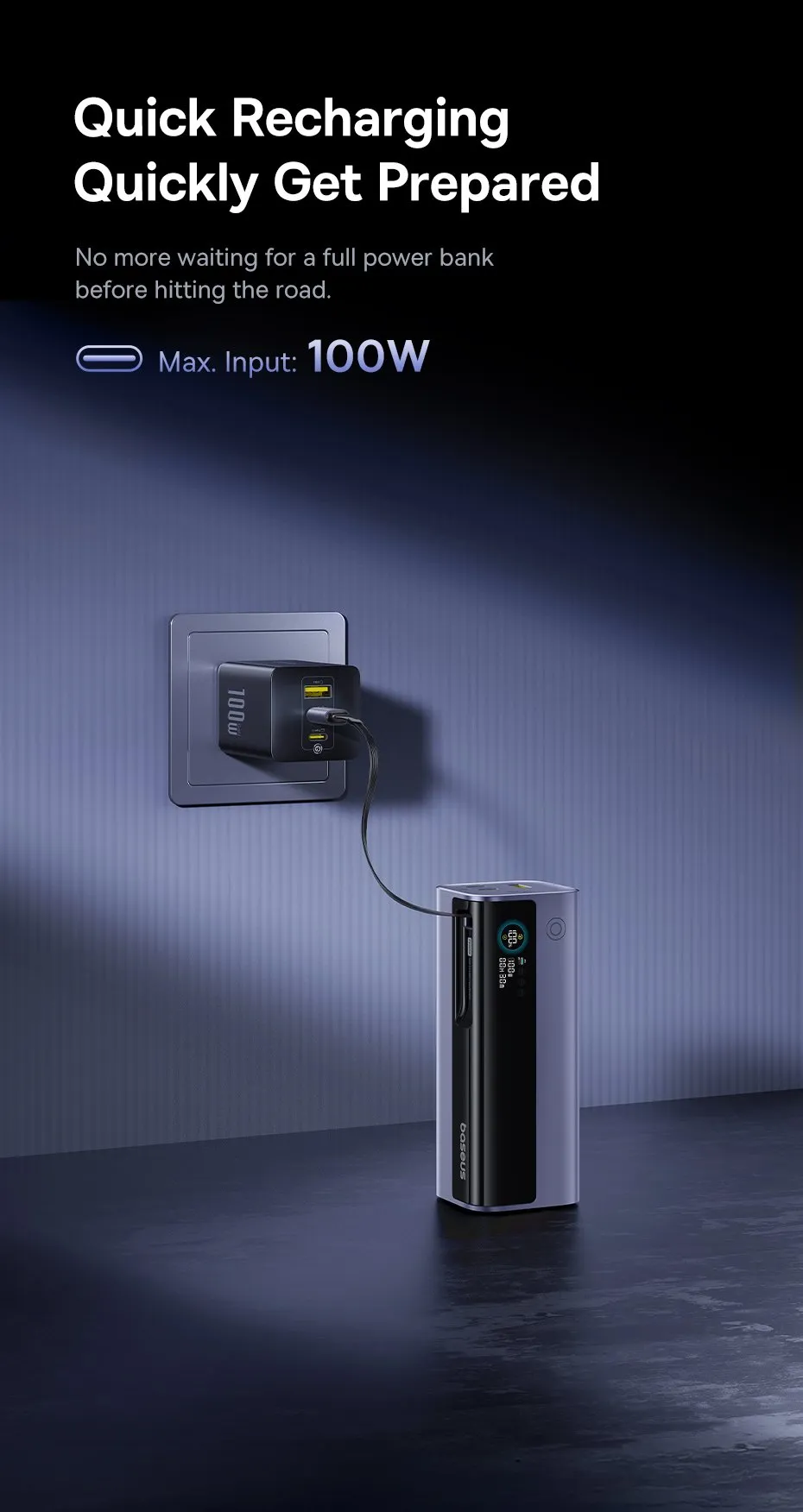 Màn hình hiển thị thông số thông minh của sạc dự phòng Baseus GR11