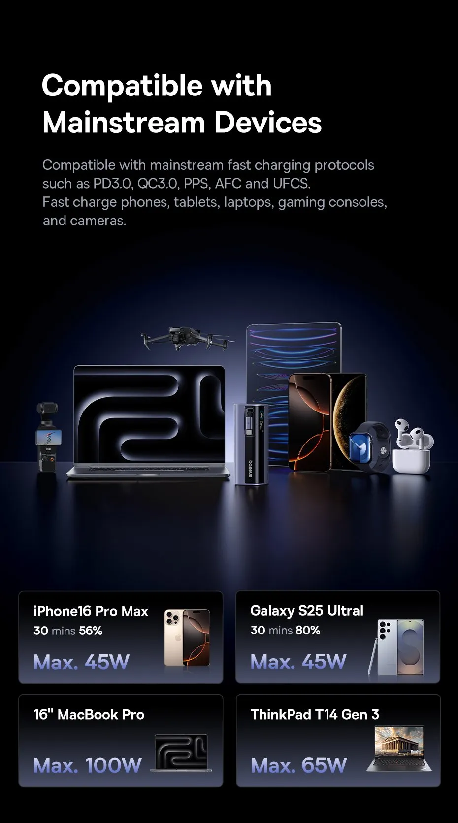 Sạc dự phòng Baseus GR11 có cáp sạc rút gọn tiện lợi