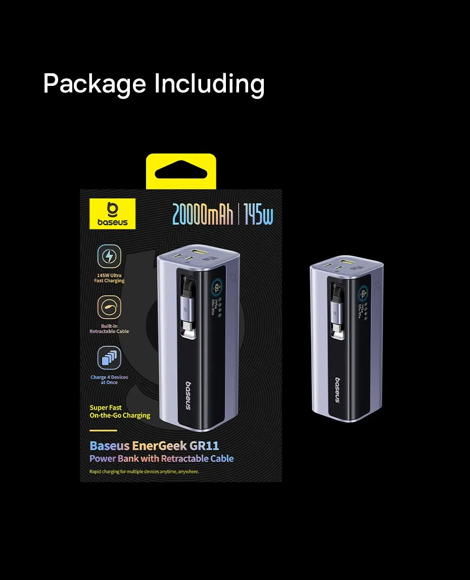 Cận cảnh pin sạc dự phòng Baseus EnerGeek GR11 và cáp sạc tích hợp