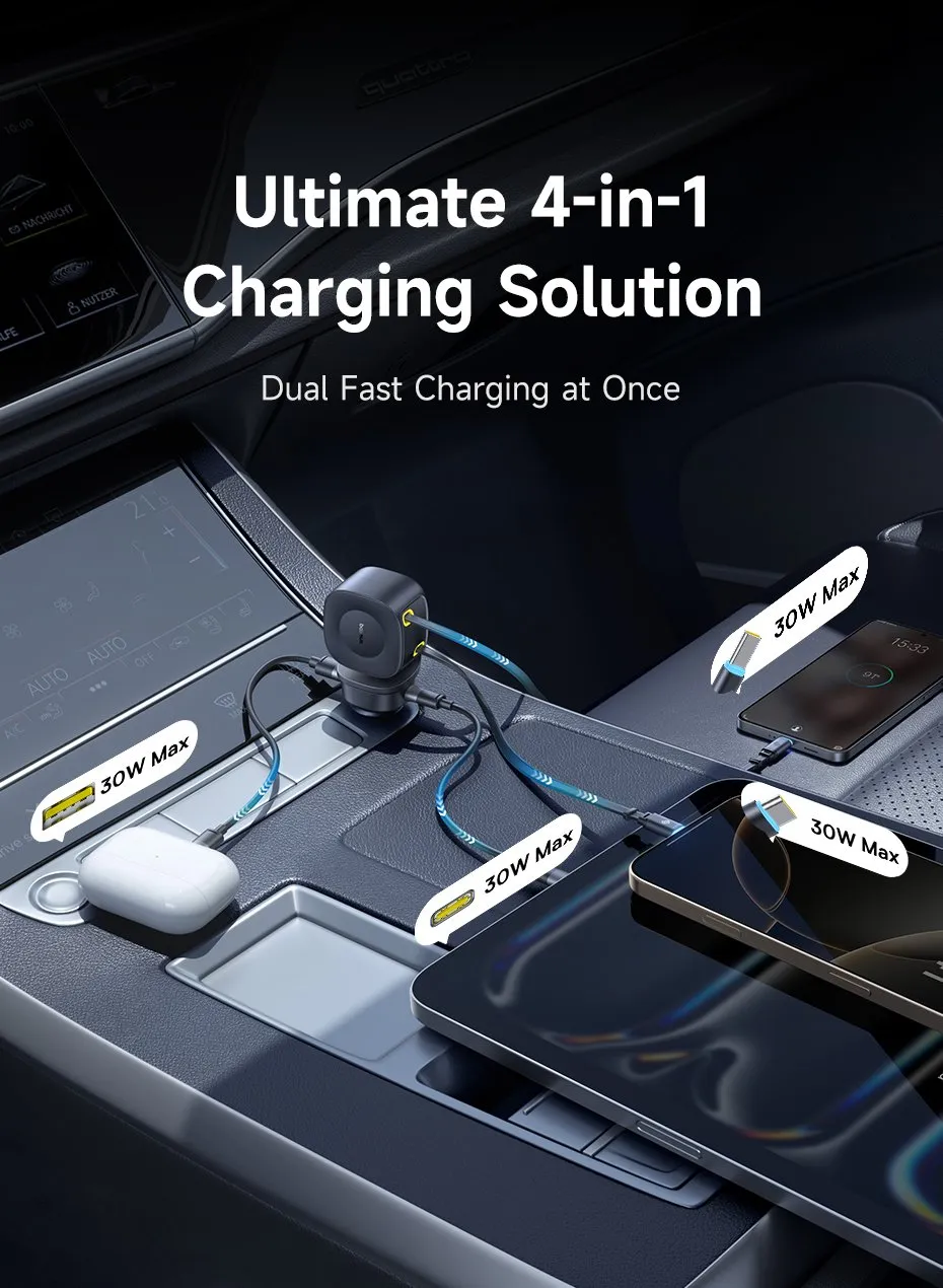 Tẩu sạc ô tô 60W hỗ trợ sạc đồng thời nhiều thiết bị