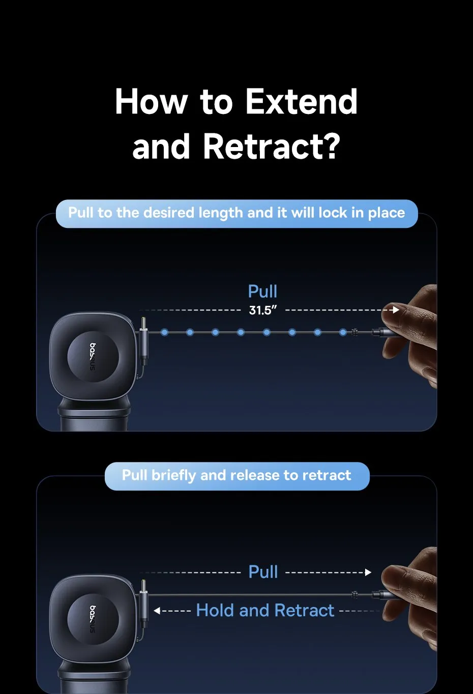 Cáp rút gọn có thể kéo dài linh hoạt theo nhu cầu sử dụng