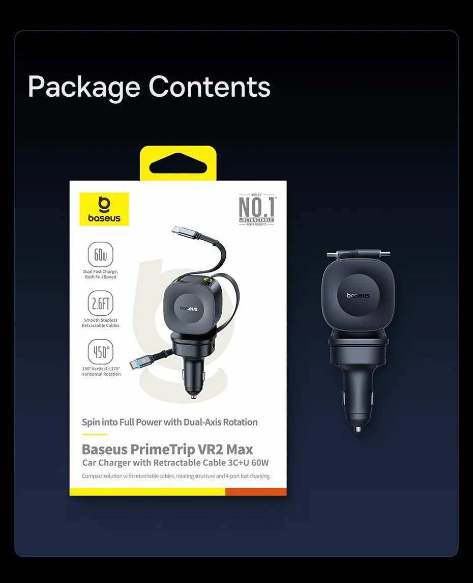 Kích thước nhỏ gọn của tẩu sạc Baseus PrimeTrip VR2 Max 60W