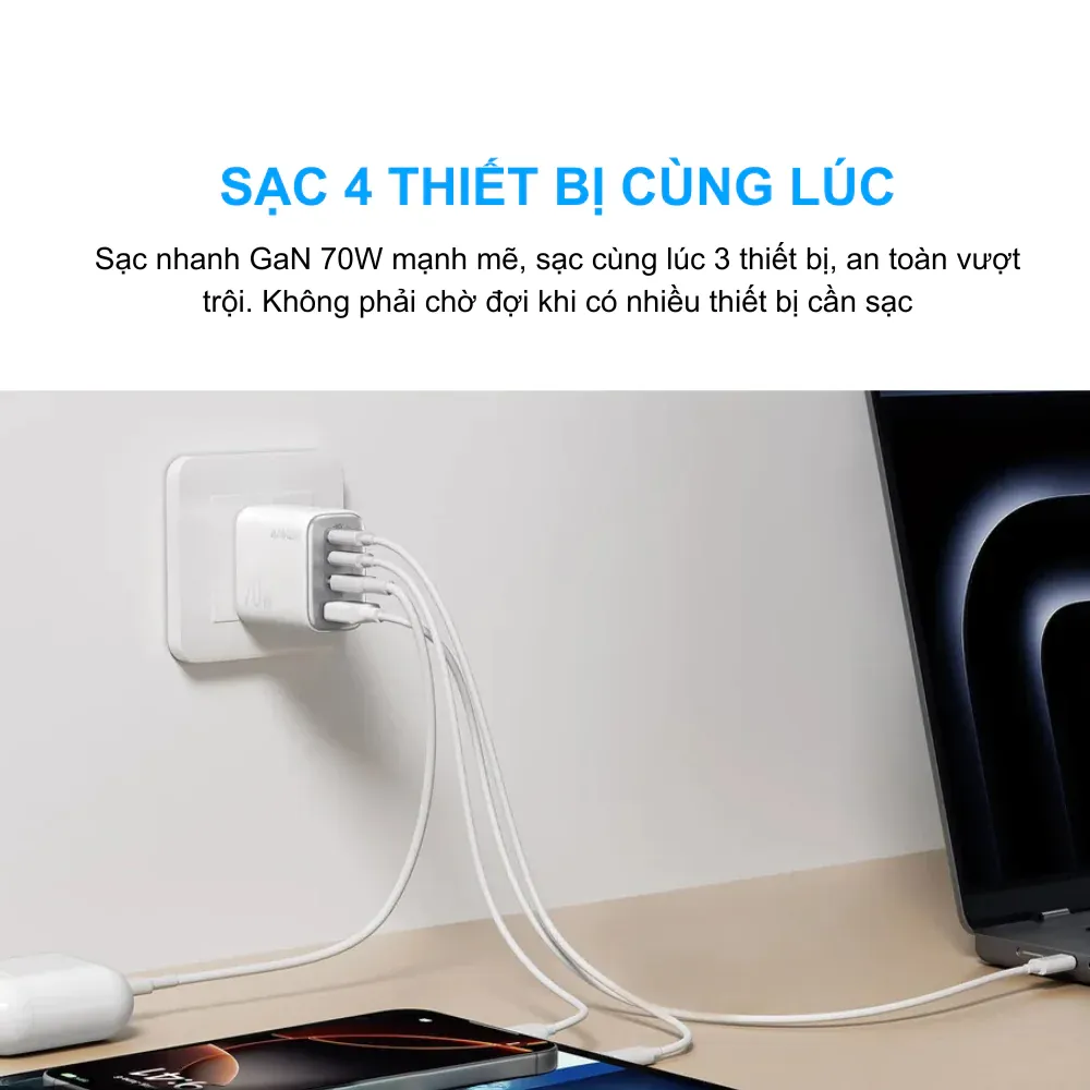 Thiết kế sang trọng, đa cổng sạc của ANKER A121C 70W