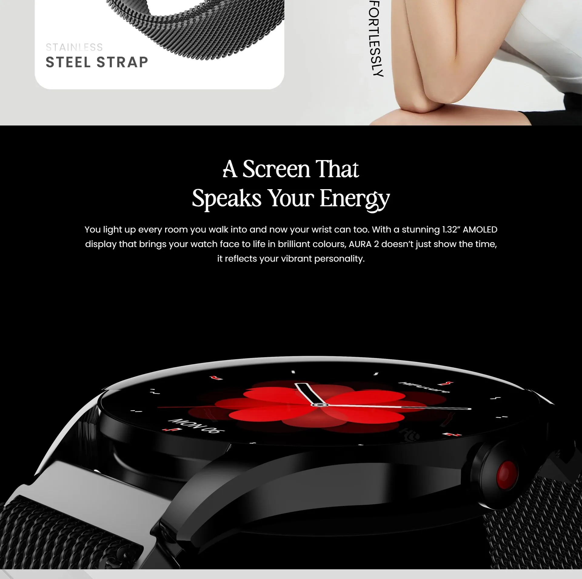 HiFuture AURA2 góc nghiêng hiển thị màn hình AMOLED 1.32 inch