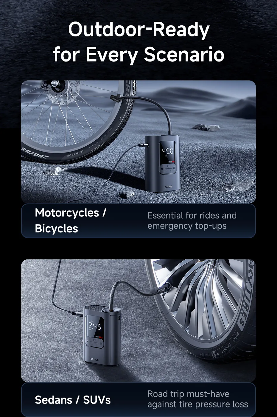 Máy bơm lốp Baseus GoTrip VA1 Max bơm lốp ô tô nhanh chóng