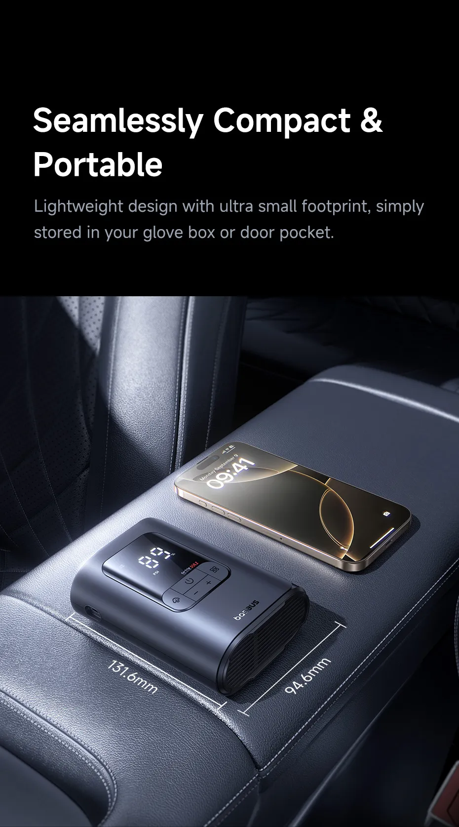 Cổng sạc USB-C hiện đại trên bơm lốp không dây