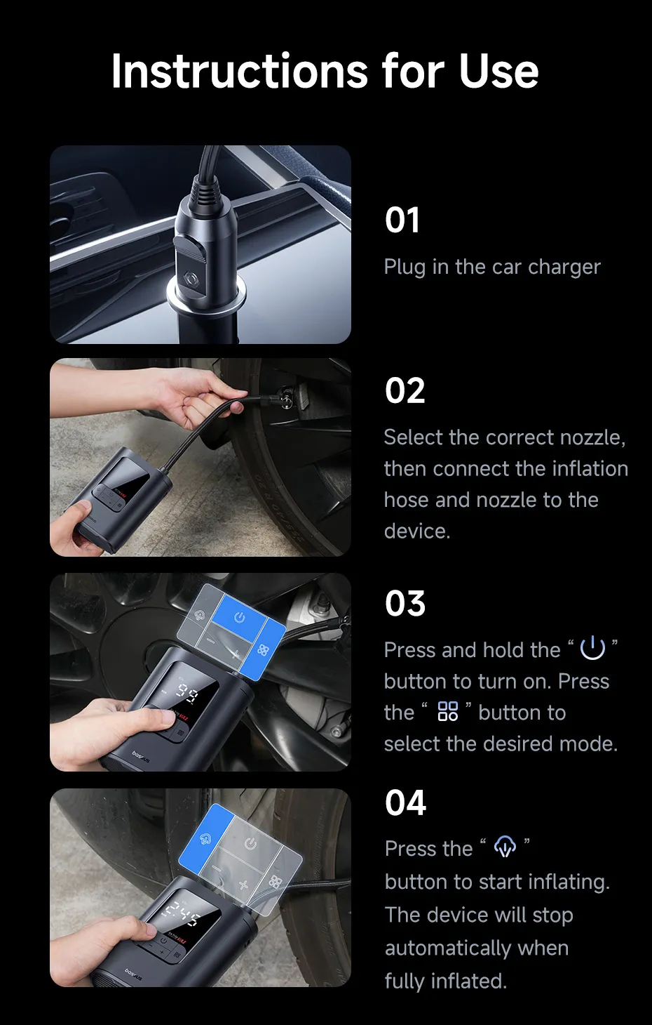 Bơm lốp không dây Baseus GoTrip VA1 Max và hộp đựng