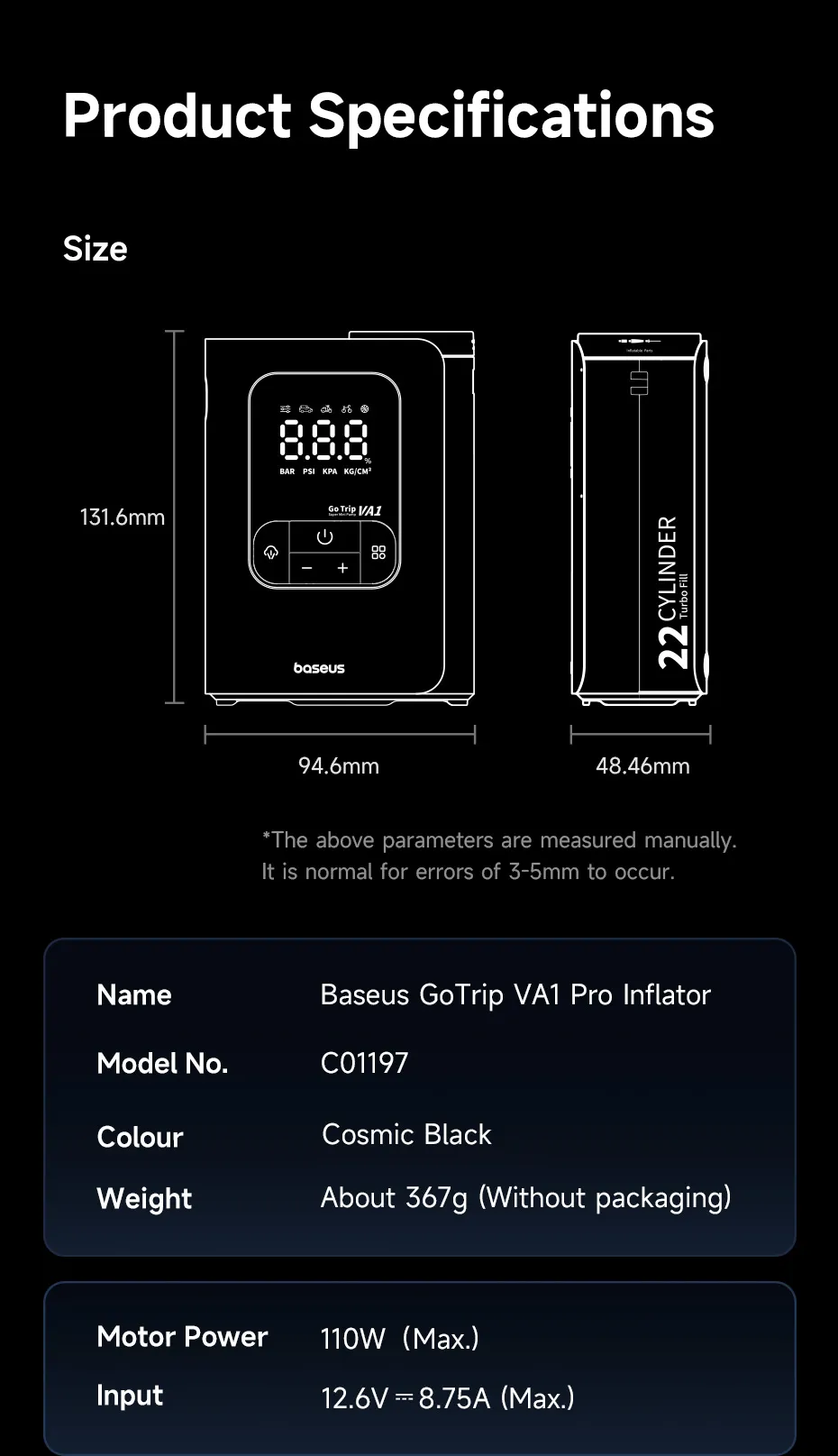 Thông số kỹ thuật chi tiết trên bao bì sản phẩm