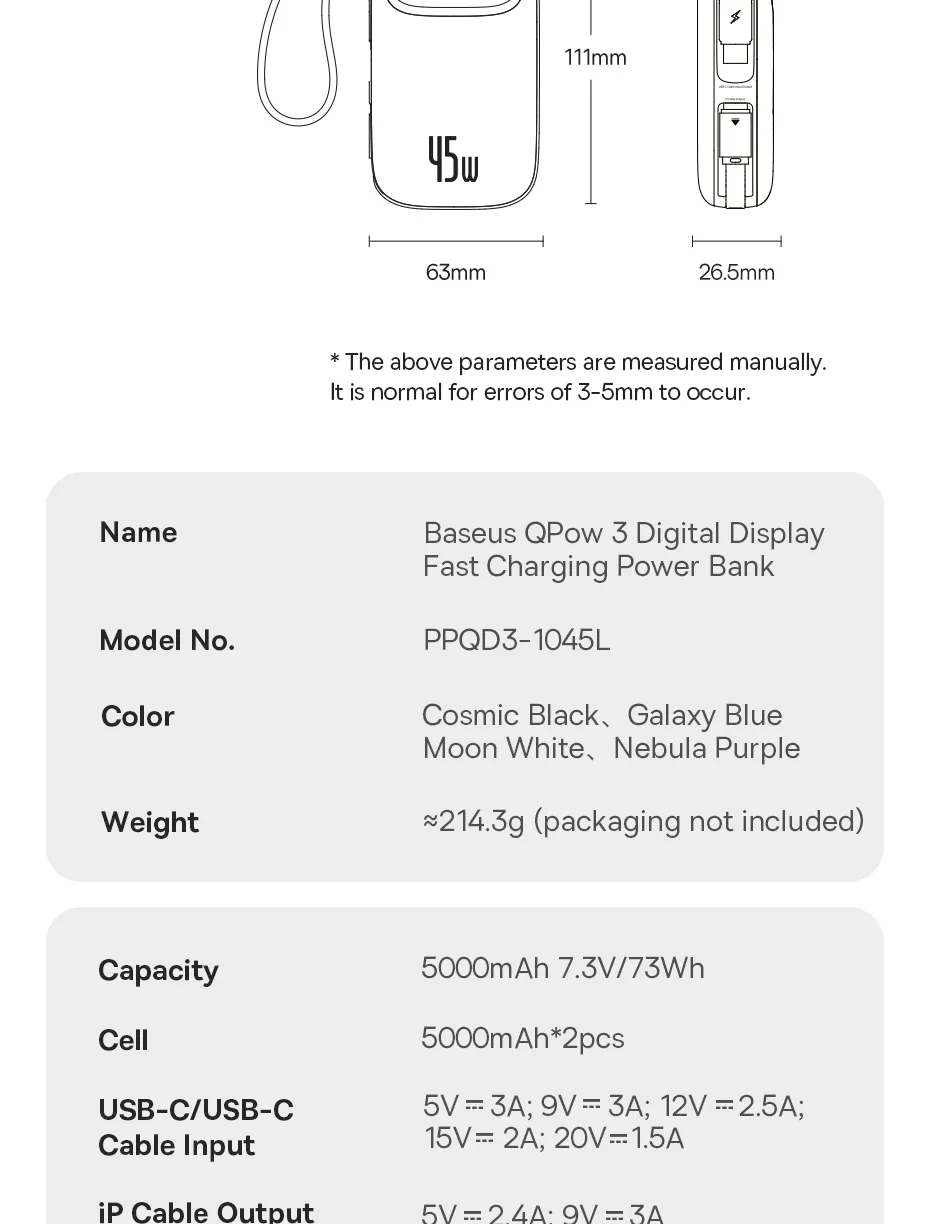 Baseus EnerFill Qpow3 45W sạc nhanh an toàn và ổn định