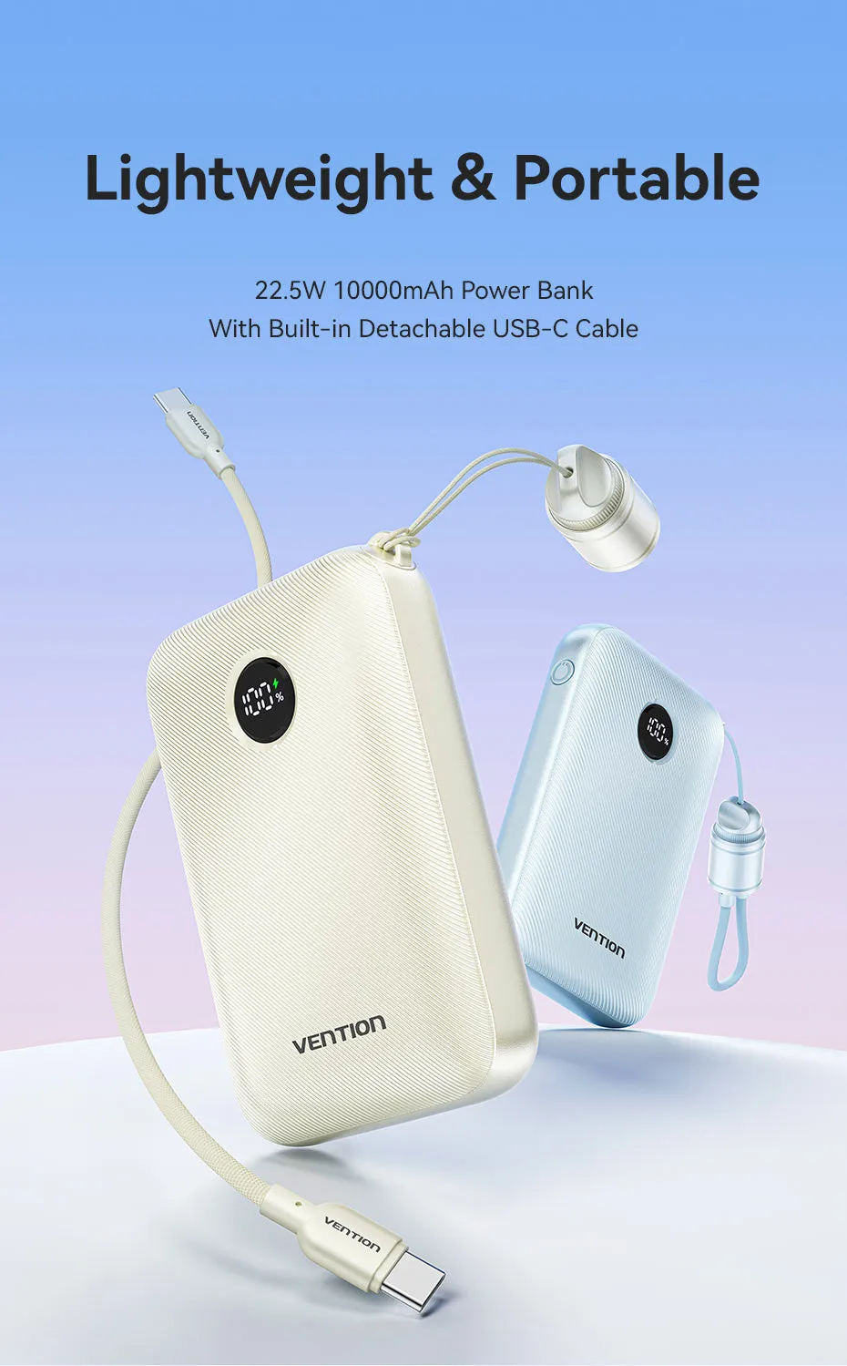 Pin sạc dự phòng tích hợp cáp sạc VENTION 10000mAh 22.5W tổng quan